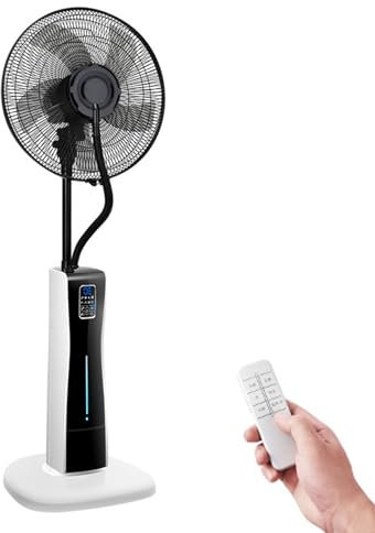 Ventilatore a piantana con nebulizzatore d'acqua, ventilatore nebulizzatore con serbatoio d'acqua da 2 litri, oscillazione di 90 gradi, ventilatore da pavimento per esterni con regolazione a 3 veloci