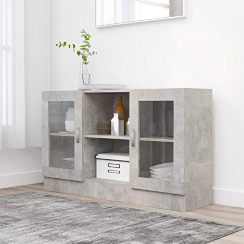Qnhdfrt Vitrinenschrank Betongrau 120x30,5x70 cm Holzwerkstoff mit Glas, Stauraum für Wohnzimmer Küche Flur, Modernes Design, 2 Fächer 2 Türen