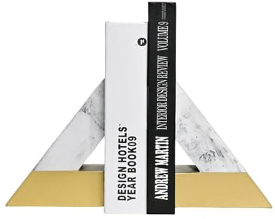 Aka & Lou Marmor Buchstützen, 2er-Set, Bookends, Bücherhalter, Bücher stützen Weiss, stabile Buchtrenner für Regal, Buchstütze Kinder, Book Holder