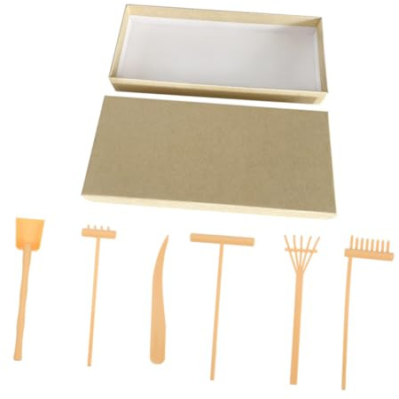 QUMIIRITY Râteau De Jardin Zen Et Outils De Dessin Au Sable pour Bureau, Kit 7 Pièces Jaune, Petit Format Compact pour Décoration Zen Et Micro-Paysage à La Maison Bureau