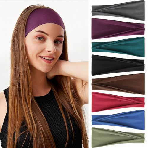 BELEVO 8 Pcs Bandeau Cheveux Femme, Antidérapant Bandeaux Mode pour Femmes Sport Headband Elastique Cheveux Accessoire Cheveux Adapté Yoga Fitness Exercice