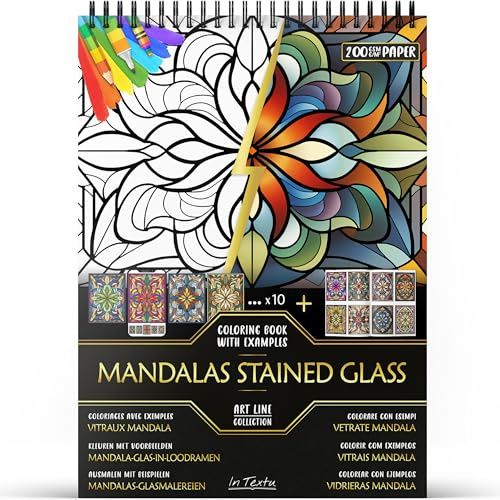 In Textu Libro de Colorear para Adultos Vidrieras Mandala, Papel 200 g/m²