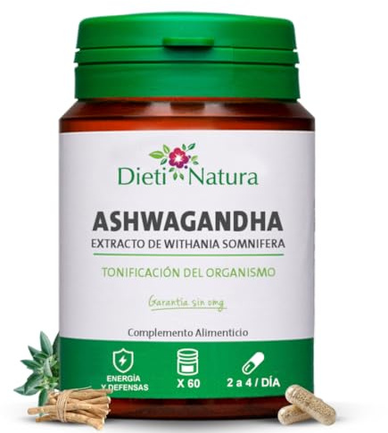 Dieti Natura Ashwagandha – 60 Cápsulas de Extracto Natural de Withania Somnifera - Adaptógeno Natural para Estrés, Energía y Rendimiento - Alta Absorción