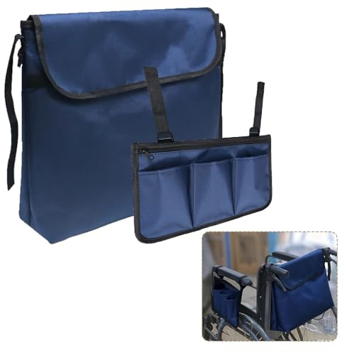 ZSUIQIN 2 Pcs Wheelchair Side Bag, Wheelchair Backpack for Back of Chair, Wheelchair Backpack Bag, Mobility Scoote Large Capacity Accessory Carry Pouch for Most Wheelchairs (Navy Blue)