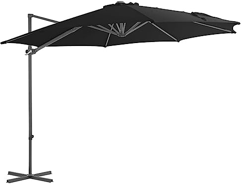 INLIFE Parasol de Jardin en Porte-à-Faux avec mât en Acier Noir 300 cm