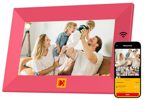 KODAK WLAN Digitaler Bilderrahmen 7 Zoll, 32GB Speicher Digitale Fotorahmen | HD IPS Touchscreen, Auto-Rotat, Smart Holz Elektronischer Bilderrahmen Teilen Sie Foto und Video Sofort über App von überall
