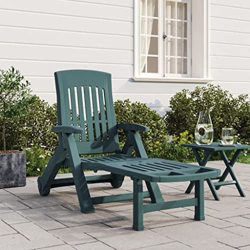 Mandloder Grüne Klappliege mit Rollen, 5-Fach verstellbare Rückenlehne, PP Polypropylen, bis 110 kg, Gartenliege Terrassenliege Strandliege Relaxliege für Outdoor, faltbar