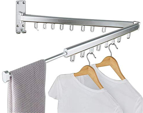 EHVYBDX Clothes Airer Rotatable Folding Retractable Clothes Drying Rack Wall Mounted Space Saver for Balcony Laundry Indoor Outdoor Aluminum,Black
