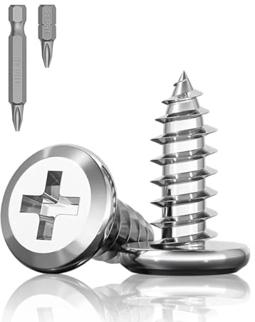 Jiahezhi 30Pcs M3 x 12mm Self Tapping Screws, Wood Screws Stainless Steel | Flat Head Phillips Drive Fastener Screws, Cross Drive Self Drilling, 2 Bits Included, For Wood, Furniture and DIY Projects