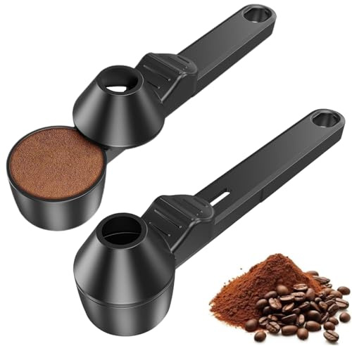 Coffee Scoop, 2Pcs Multipurpose Coffee Measuring Scoop with Built-in Funnel for Reusable Refillable Coffees Pods, Easy Fill No Spills for Ground Coffees Protein Powder Tea (Black)