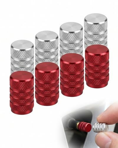 DLPRK 8 Pezzi Tappi Valvole Pneumatici in Alluminio Rosso e Argento Eloxato Anticorrosione Universali per Auto, Moto, SUV e Bicicletta