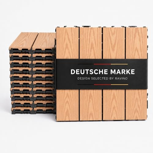 Ravino TerraKlick Designer WPC Holzoptik | 11 Stück 30x30cm 1m² | WPC Klickfliesen Balkon Terrasse Garten | 2D Holzmaserung Warme Holztöne | Balkonfliesen Klicksystem Wetterfest | Terrassenfliesen