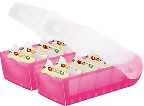 HAN Karteibox CROCO DIN A8 quer mit 5 Stützplatten und 100 Karten (transluzent-pink | 2er Sparpack)