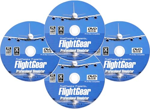 FlightGear Flight Simulator 2025 X Premium DELUXE Edition Flight Sim 4 Disc DVD CD Set Compatible with Microsoft Windows 11 10 PC & Mac OS | 600+ Aircraft & FULL Worldwide Scenery!