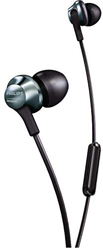PHILIPS Écouteurs Intra-Auriculaires PRO6105BK/00 in Ear Headset (Microphone intégré, Audio Haute résolution, Haut-Parleur 8, 6 mm, Design Ergonomique, Filaire) Noir/Argent
