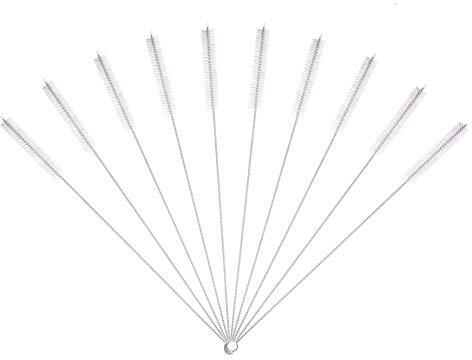 Lansonee 8 Inch Tube Brushes Set of 10, Long Stainless Steel Handle Cleaning Brush with Nylon Bristles for Drinking Straws, Baby Bottles, Tumblers, Test Tubes, Pipes, and Hard-to-Reach Spots