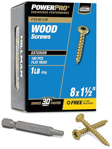 Power Pro 48595 Wood Screws, 8 x 1-1/2, Premium Outdoor Deck Screws, Rust Resistant, Epoxy Coated Bronze, 1lb Box, 203 pcs