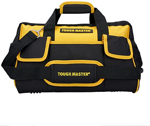 Tool Bag 16 Inch Heavy Duty Large Nylon Smart Tool Storage Bag Organiser 8 Outer & 19 Inner Side Pockets with Removeable/Adjustable Shoulder Strap TOUGH MASTER