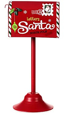 Cassetta Postale di Babbo Natale in Metallo con STAND Rossa Lucida Cassetta delle Letterine Lettere H. 33 x 17 x 12 cm MAIL BOX latta Santa Claus