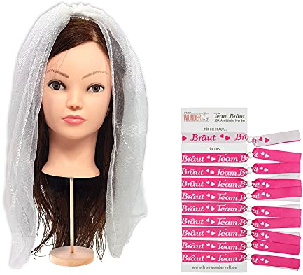 Frau WunderVoll® JGA Schleier + JGA Armbänder Pink für die Braut und 9 Freundinnen/junggesellenabschied, Mädchen, Braut, Hochzeit, JGA Deko, JGA Accessoires, Mädelsabend, Haarschmuck