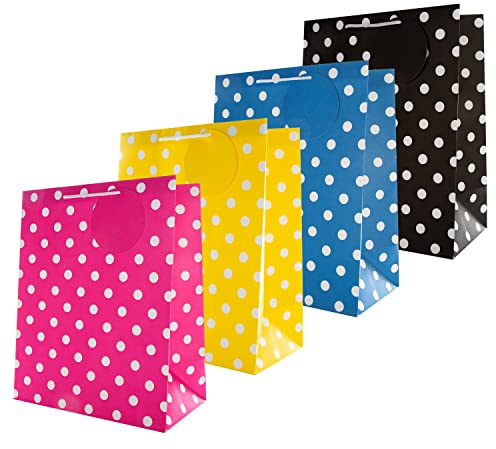Hallmark Geschenktüten für verschiedene Anlässe – 4 große Taschen in 1 modernem Design (1 gelb, 1 rosa, 1 blau und 1 schwarz)