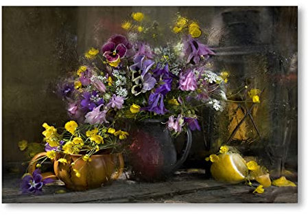 Postereck - 0117 - Stillleben, Blumenvase Gemälde Veilchen Kunst - Kunst Wandposter Fotoposter Bilder Wandbild Wandbilder - Leinwand - 40,0 cm x 30,0 cm