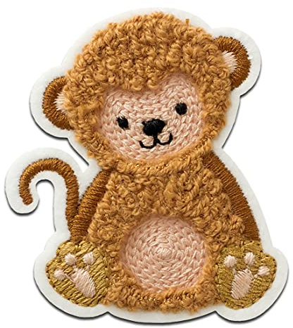Mono-Quick Mono Quick Affe flauschig Chenille Aufnäher zum Aufbügeln 6 x 5 cm Bügelbild für Kinder Mädchen mit Wildtier Patch, Bügelpatch Patches Bügelflicken