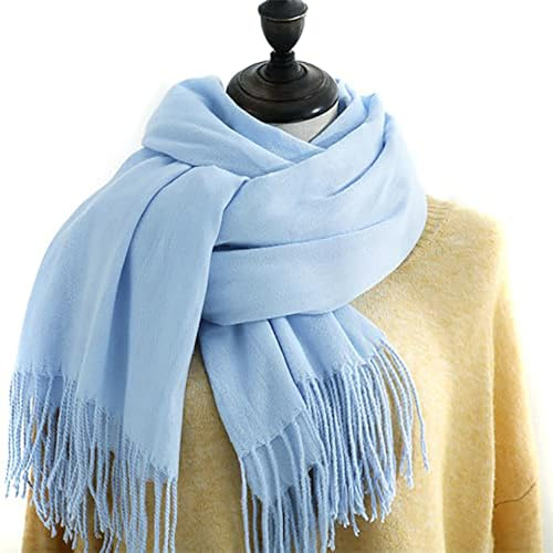 Duories Damen Kaschmir Schal Schals, Warme Lange Schals Damen Pashmina Winterschal Herbstschal Wolleschal Langschal Deckenschal mit Quasten Fransen,Frauen Halstuch Scarf Poncho Cape, Hellblau