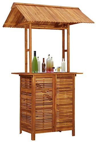 RONGQI Outdoor-Bartisch mit Dach, Kleiner Esstisch, Bartische & -theken, Bar Tisch, Hochtisch, Stehtisch, Thekentisch, 122×106×217 cm Akazie Massivholz