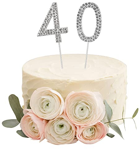 Gyufise Happy 40th Birthday Cake Topper Silver Metal Happy Birthday Party Sparkly Rhinestone 40th Cake Decoration for 40th Birthday Party Cake Decorations Supplies