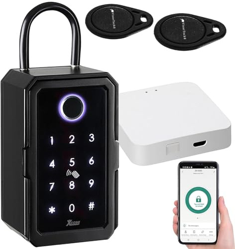 Xcase Schlüsseltresor WLAN: Smarter Schlüssel-Safe & WLAN-Gateway, PIN per Touch-Keys, Fingerprint (Schlüsselbox, Schlüsselkasten, RFID)