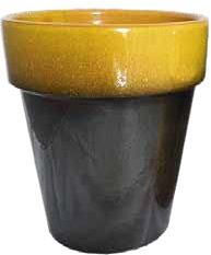 Ceramiche Angela Rinaldi - Vaso per piante Bronzo e Lilla in Ceramica di Vietri dipinto a mano H cm 15 diametro cm 13 Fioriera Terracotta Maiolica (sopra ocra, sotto bronzo)