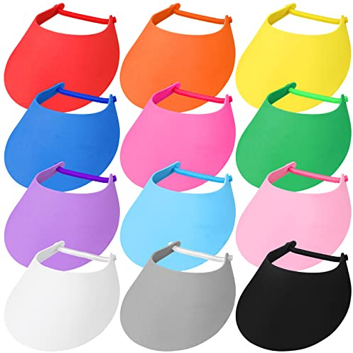 Retisee 12 Pcs Sports Foam Sun Visors for Women Bulk Assorted Color Visor Hats Adjustable Sun Protection Golf Hat for Girls