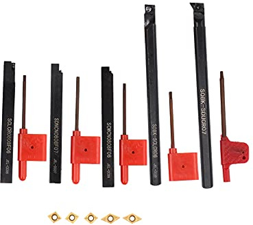 Graootoly 8 mm Drehmeißel-Set, 5 Stück Bohrstangenhalter + Hartmetall-Einsätze Klingen DCMT070204, CCMT060204 + Schraubenschlüssel