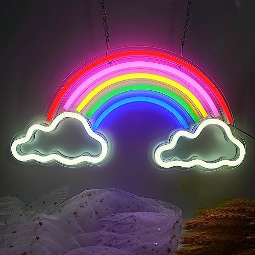 BringLuck2U Neonskylt LED-skyltar LED neon ljus skylt regnbåge neonskyltar, hängande/stående ledde väggdekoration akryl handgjord reklamskylt hem nattlampa sovrum bar