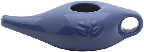 Neti Pot, Ceramic Sinus Rinse Bottle Nose Cleaner, Nasal Irrigation System, Nose Washing Kit, Comfortable Spout Pot for Sinus Rhinitis Allergy,250ml (Blue)