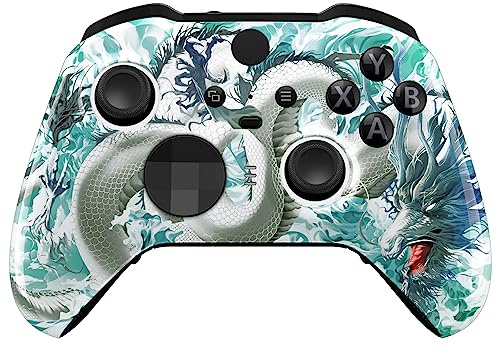 eXtremeRate Coque Personnalisée de Remplacement avec Anneaux de Joystick pour Xbox One Elite Série 2/Elite 2 Core Manette Modèle 1797-Dragon de Jade