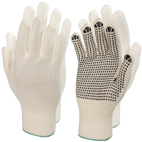 Easy Peasy Mate Breathable Cotton Work Gloves (2 Pairs) - PVC Dotted & Plain Palms for Grip - Men/Women Safety Gloves for Gardening, DIY & Light Industrial Work - Large Size