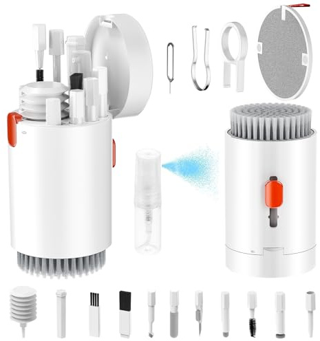 tounee Kit de Limpieza para Teclado, 20 en 1, Kit de Limpieza de Pantalla para teléfono móvil, Limpiador de Teclado con Cepillo-Blanco