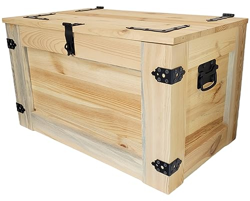 weeco Holzkiste mit Rädern 80x45x45cm, Hölzerne Truhe unbemalt rohes Holz Malen Sie die Kisten in einer beliebigen Farbe, Beistelltisch im Vintage-Shabby-Chic-Stil, aufklappbare Platte und Stauraum