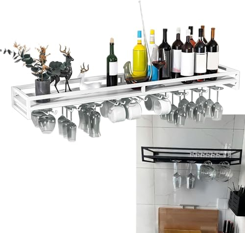 whalebee Weinglasregal Aus Metall Wand Regale Weinglashalter 5 Row 7 Row 9 Row Weinglas-Halter, Offener Typ Platz Sparend Regale Gläserhalterung Für Küche, Bar, Restaurant, Schwarz Gold Weiß