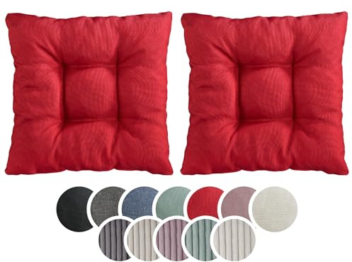 sleepling 2er Set Stuhlkissen 38x38cm, Sitzkissen für Stuhl & Bank, Rot | Weicher Möbelstoff 38 x 38 cm, Indoor & Outdoor, Made in EU, OEKO-Tex, Waschbar bis 30 Grad, 2 Stück