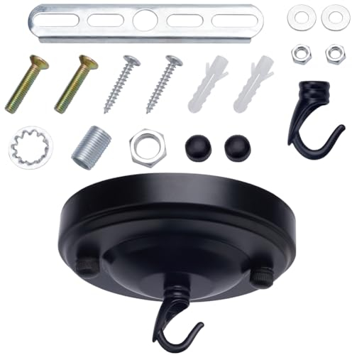 GORGECRAFT 104x26mm Light Canopy Kit Black Vintage Chandelier Canopy Flat Round Iron Ceiling Canopy Kit with Screws&Hanger Hooks&Plastic Findings for Pendant Light Hanging Plants, Max Load 22LBS