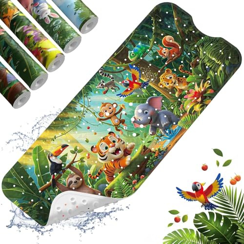 XIYUNTE Badewannenmatte rutschfest Kinder - 100x40cm, Wald | Antirutschmatte für Badewanne & Dusche, Schimmelresistent, Leicht zu Reinigen, Ohne Chemiegeruch, 100% BPA Frei, TÜV-Geprüft