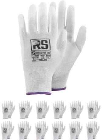 RS CONDUCTOR ESD Guantes de montaje/Talla 10, 12 Pares/Blanco/Guantes de Montaje/Guantes de Trabajo/Guantes de Protección