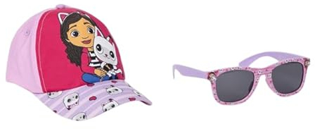 Ensemble lunettes de soleil et chapeau Gabby's Dollhouse - Rose - Protection UV 400 et filtre de catégorie 3 - Chapeau pour enfant avec velcro ajustable - Produit Original Fabriqué en Espagne