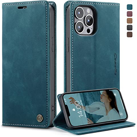 Cracedily Handyhülle für iPhone 12/12 Pro Hülle, Klapphülle Premium Lederhülle Klappbar Flip Case Tasche Magnet Kartenfach Standfunktion Klapphülle Schutzhülle für iPhone 12 Pro 6,1, Blaugrün