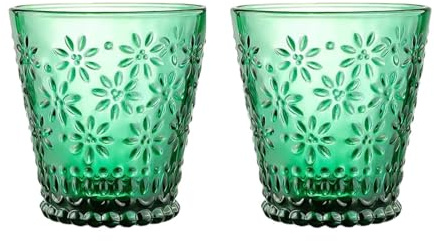Soulnioi Juego de 2 Vasos de Agua de Color Verde con Flores en Relieve para té, Zumo y Bebidas