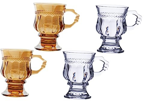 Milisten 4 Stück Teetasse Glas Vintage Wassergläser Vintage-kaffeetassen Hochzeit Flöten Martini-gläser Klare Glasbecher Wasserkelche Eisbecher Espresso Kristall Container
