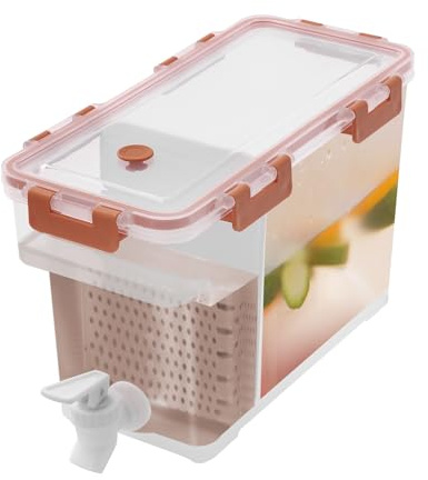 Distributore di acqua per bevande fredde, 3,5 l, con rubinetto e divisorio, grande brocca d'acqua con rubinetto, distributore di limonata, distributore di succo per frigorifero PP (arancione)